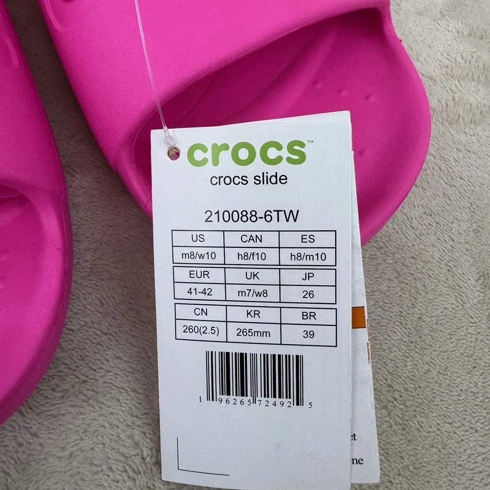 Crocs Slide Pink Crush M8 W10 Unisex Sandals 210088-6TW NWT